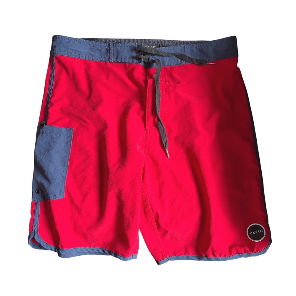 Tavik Modern Beach Board Shorts Red Blue Colorblock Lace Up Swim Trunks 34